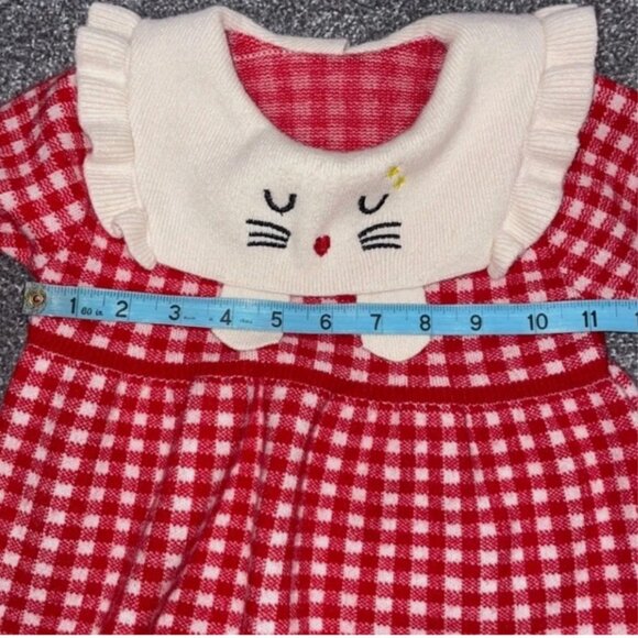 Vintage Infant Girl's Sweater Dress Red White/ Kitty 6-9 Months Cashmere Blend - Picture 11 of 13